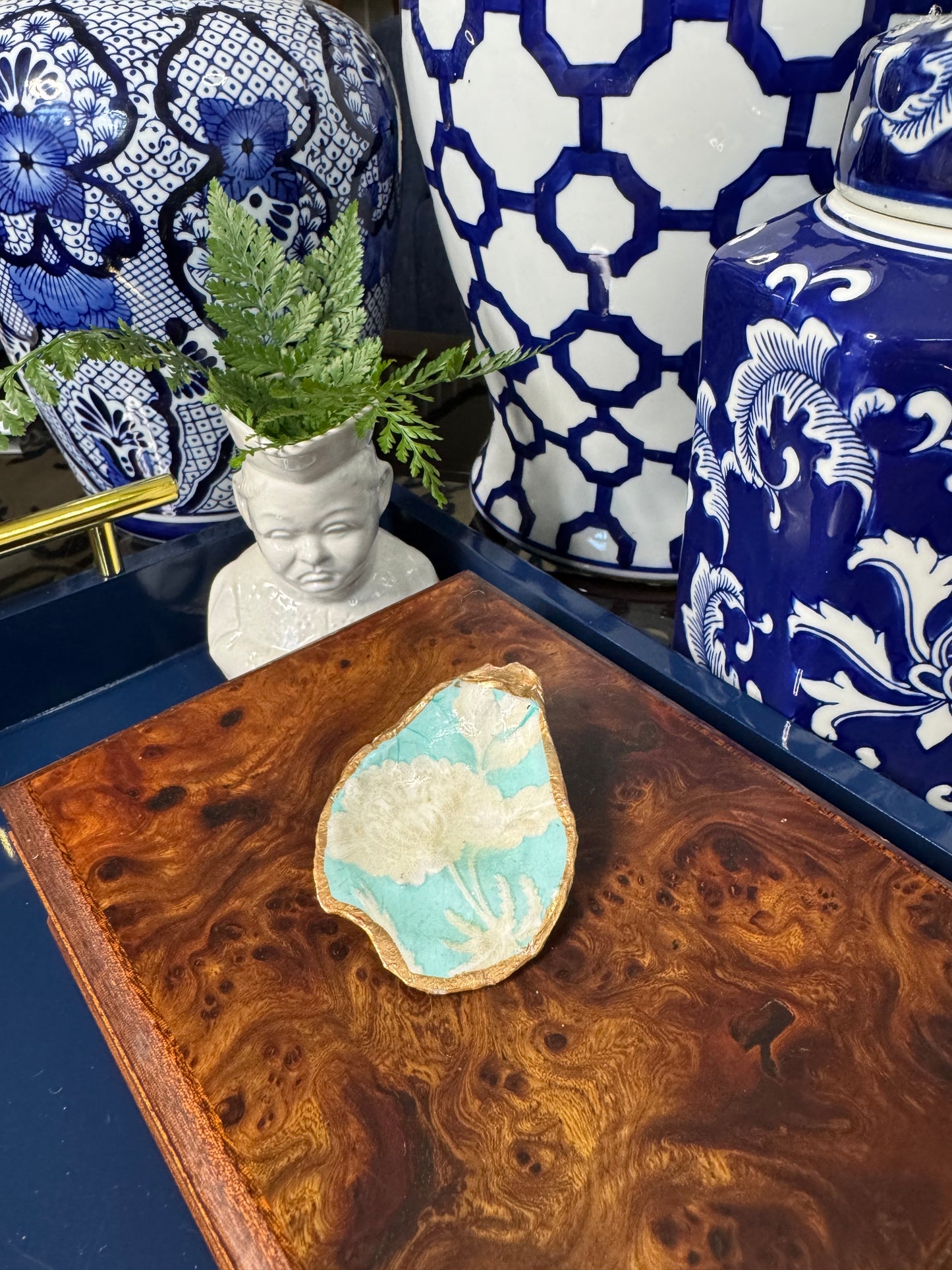 Soft Blue Chinoiserie | Petite or Grande Oyster Display Shell