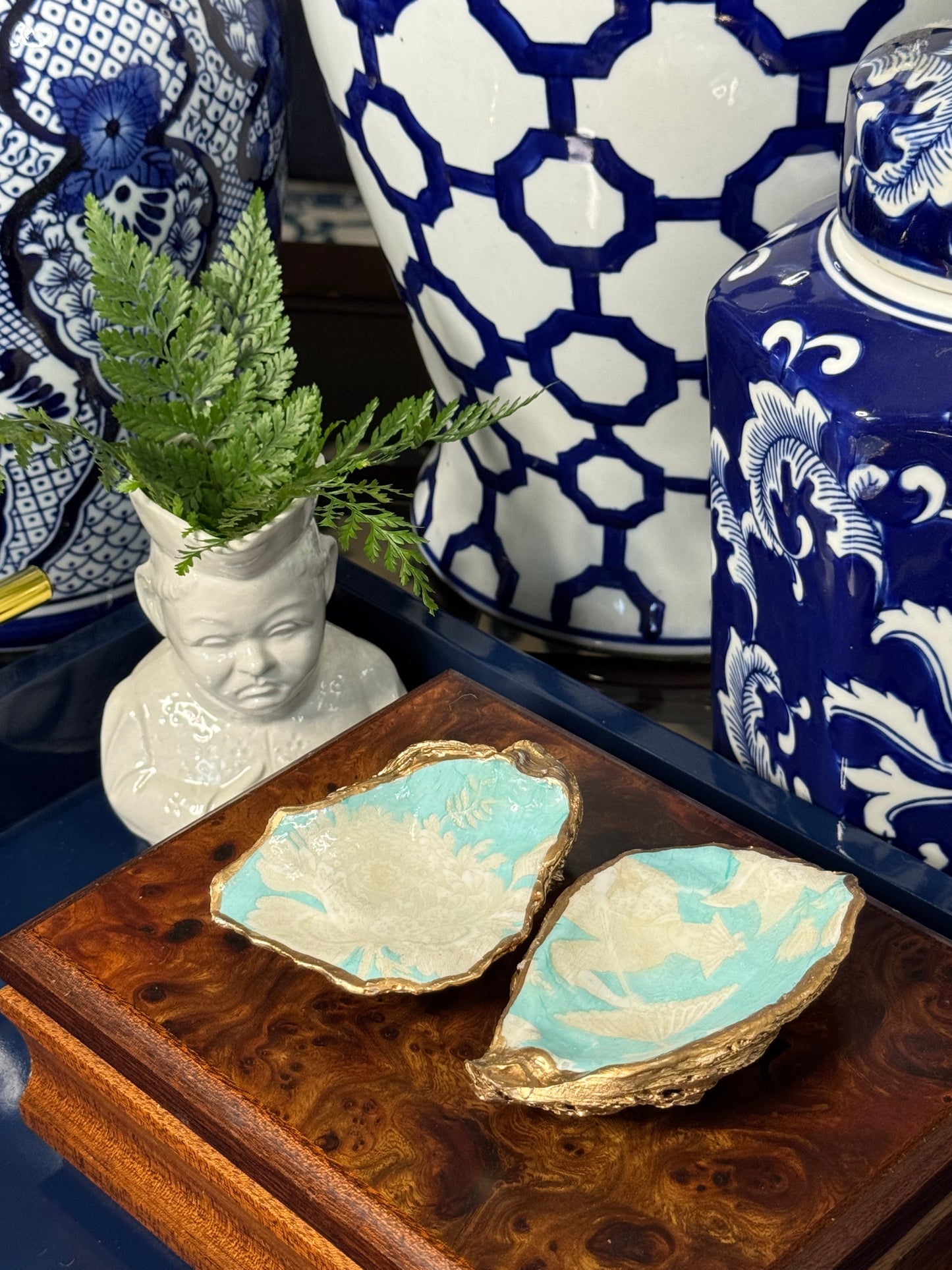 Soft Blue Chinoiserie | Petite or Grande Oyster Display Shell