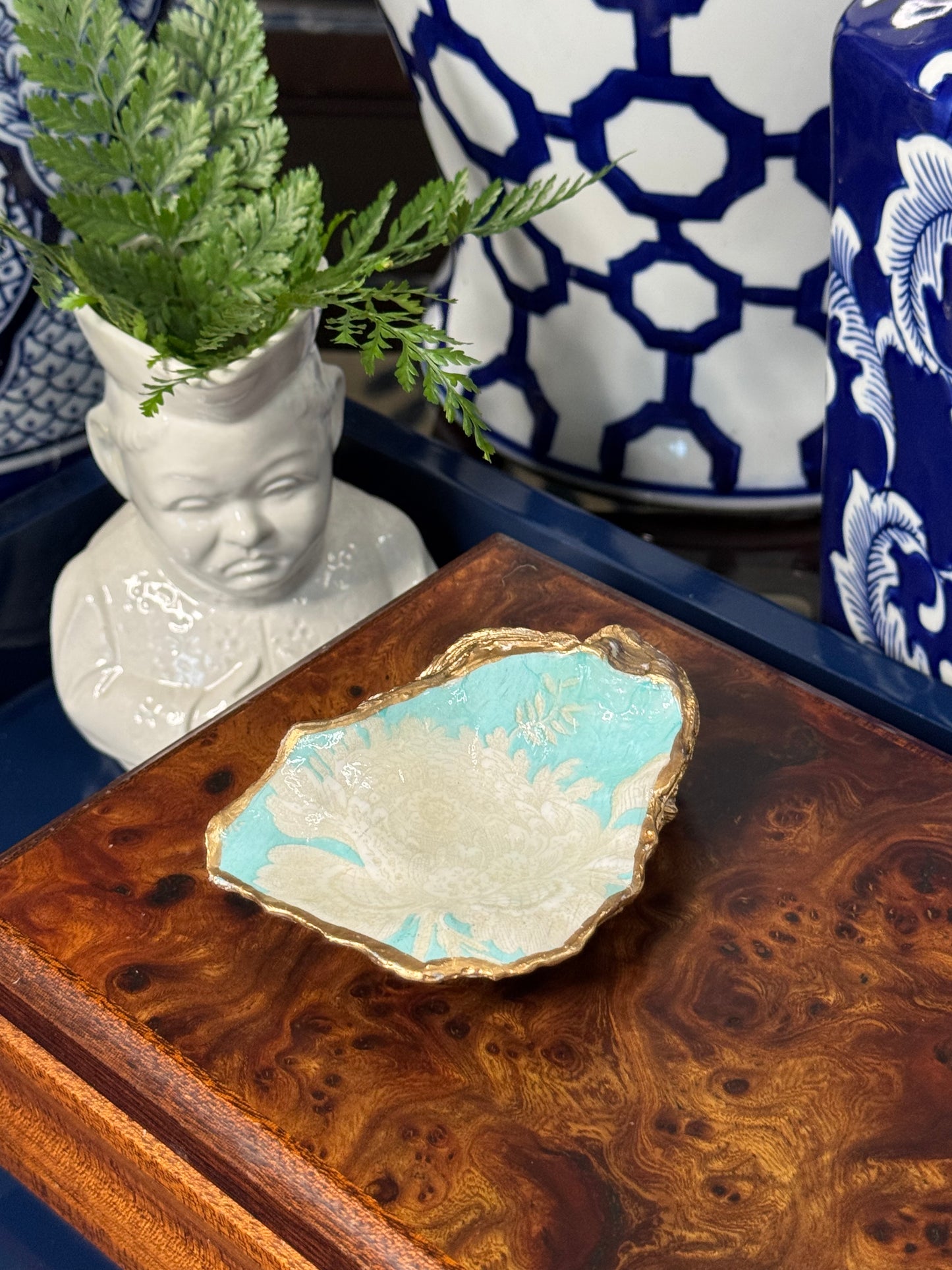 Soft Blue Chinoiserie | Petite or Grande Oyster Display Shell