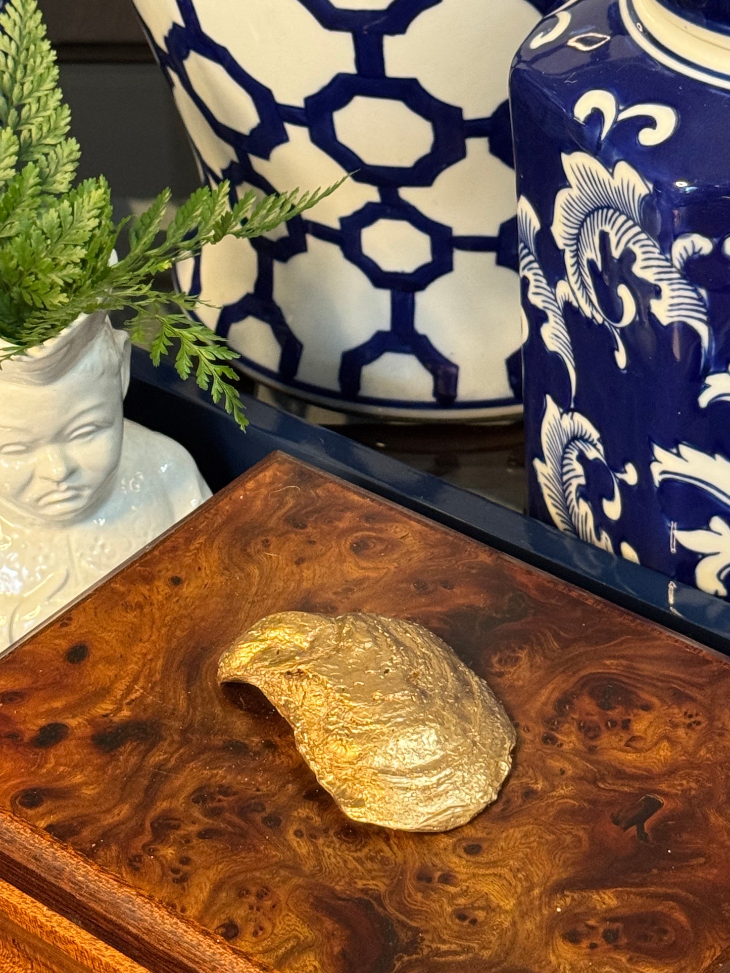 Pink & White Hummingbird Toile | Petite Oyster Display Shell