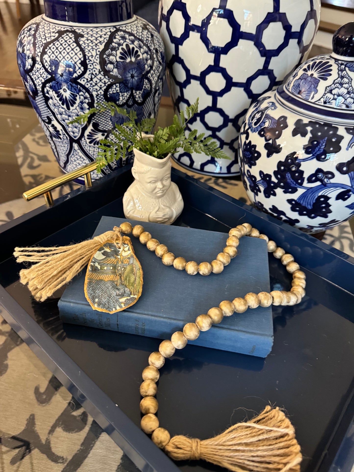 One Shell Oyster Garland | Muted Blue Green Chinoiserie