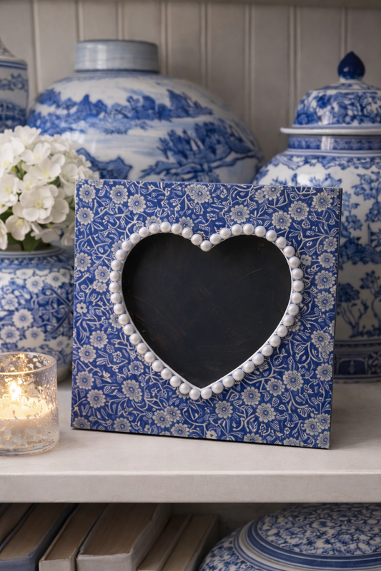 Decorative Heart Picture Frame | Blue & White Floral