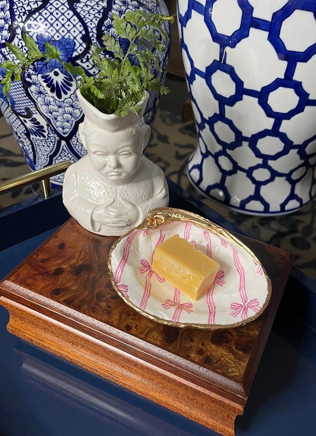 Pinky Bows N Stripes | Grande Clam Trinket Dish