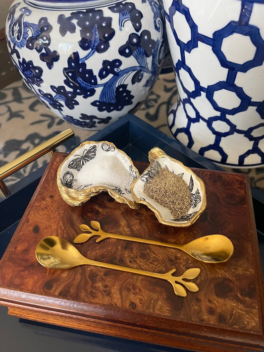 Salt & Pepper Oyster Shell Dishes | Black Toile