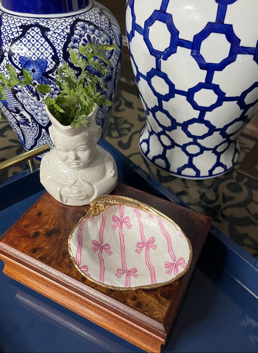 Pinky Bows N Stripes | Grande Clam Trinket Dish