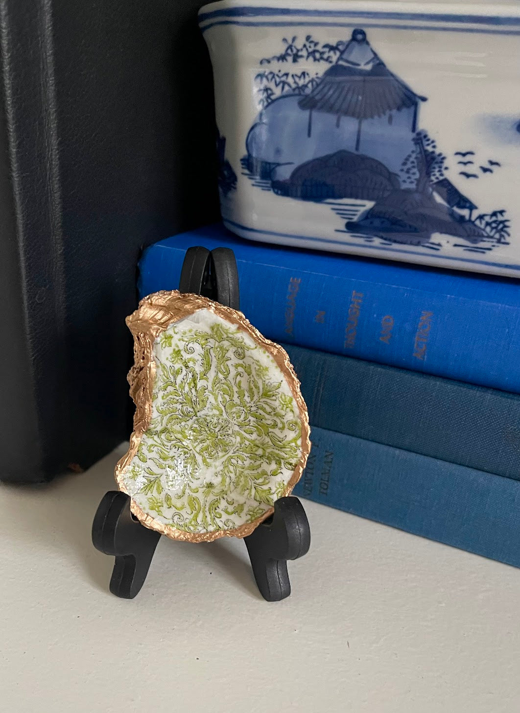 Light Green Damask | Petite Oyster Shell Trinket Dish