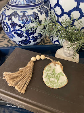 Petite 3 Bead Tassel | Green Toile