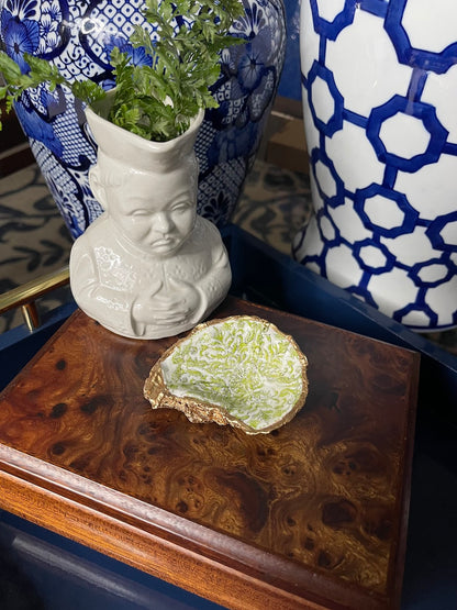 Light Green Damask | Petite Oyster Shell Trinket Dish