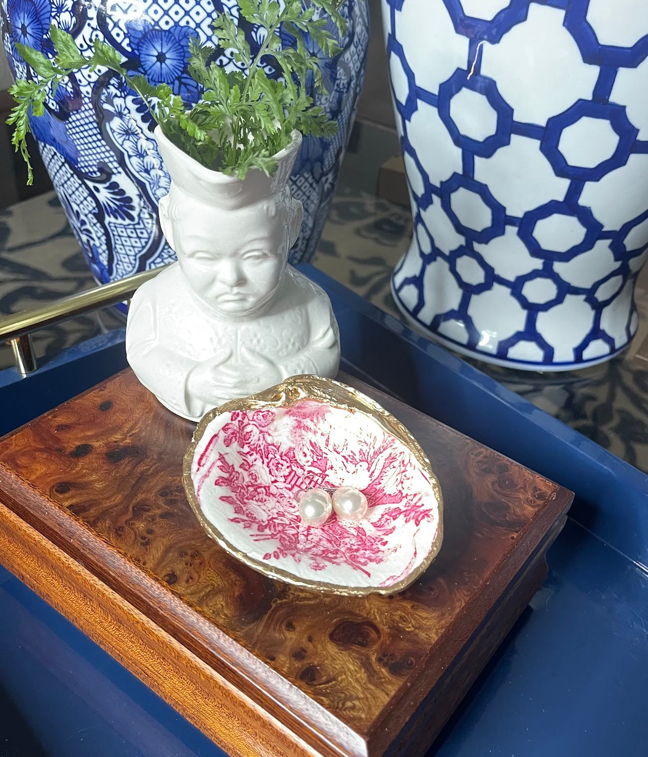Pink Harvest Toile | Grande or Medium Clam Shell Trinket Dish
