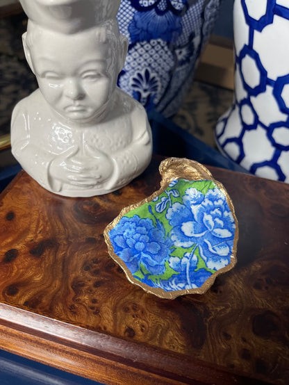 Green & Blue Floral | Petite or Grande Oyster Display Shell
