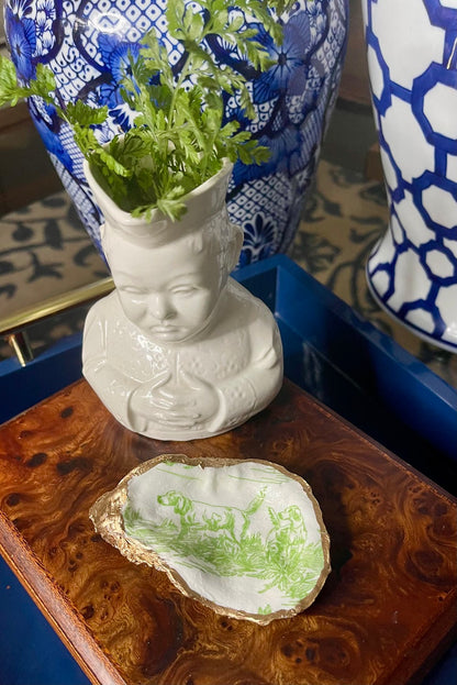 Green Toile Reverie | Petite Oyster Display Shell