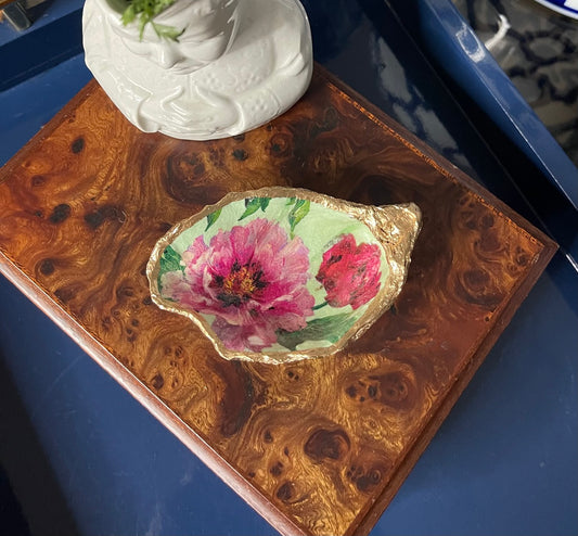 Pink Pistachio Floral | Grande Oyster Shell Trinket Dish