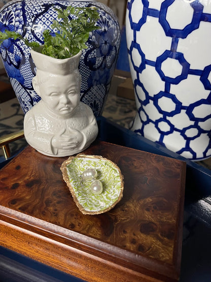 Light Green Damask | Petite Oyster Shell Trinket Dish