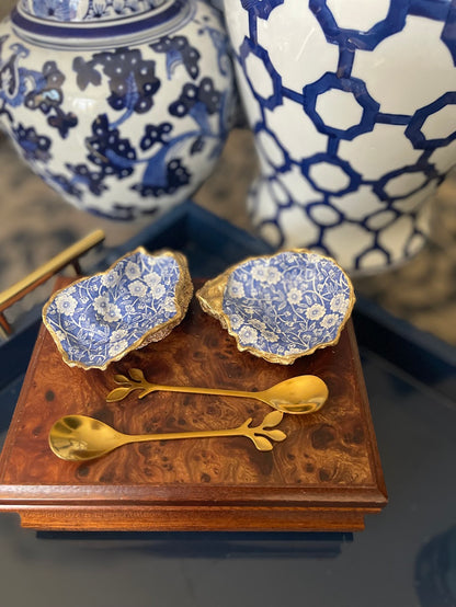 Navy & White Floral |Salt & Pepper Oyster Shell Dishes