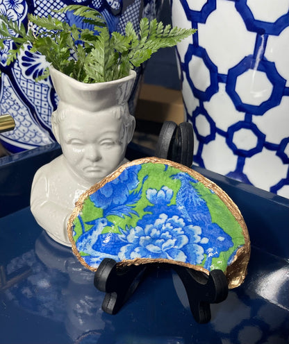 Green & Blue Floral | Petite or Grande Oyster Display Shell