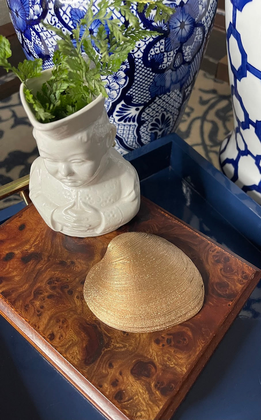 Green Toile Reverie | Medium Clam Shell Trinket Dish