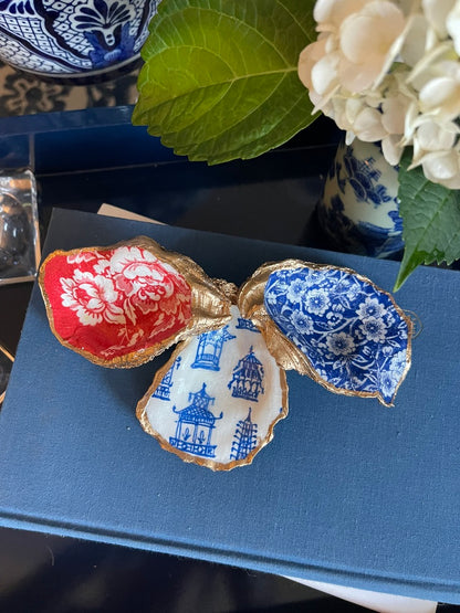 Navy & White Floral  | Grande Oyster Display Shell