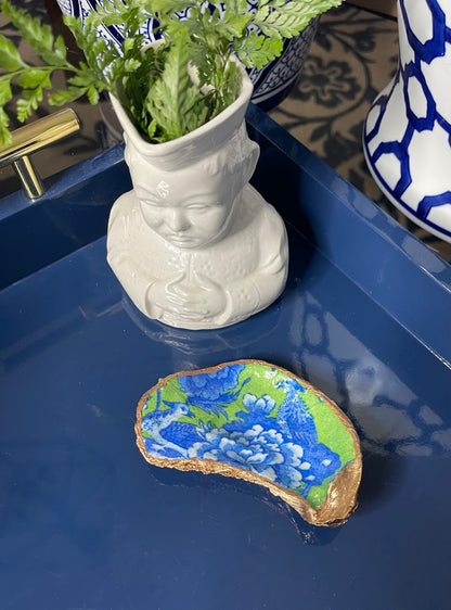 Green & Blue Floral | Petite or Grande Oyster Display Shell