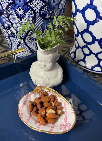 Pinky Bows N Stripes | Grande Clam Trinket Dish