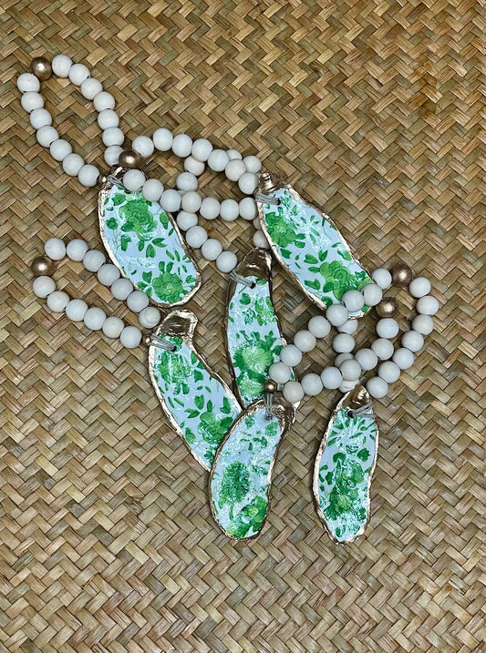 Shuck Yeah | Oyster Napkin Rings | Green Floral