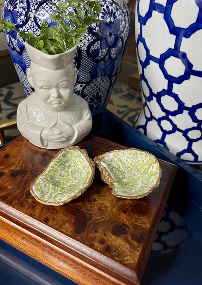 Light Green Damask | Petite Oyster Shell Trinket Dish