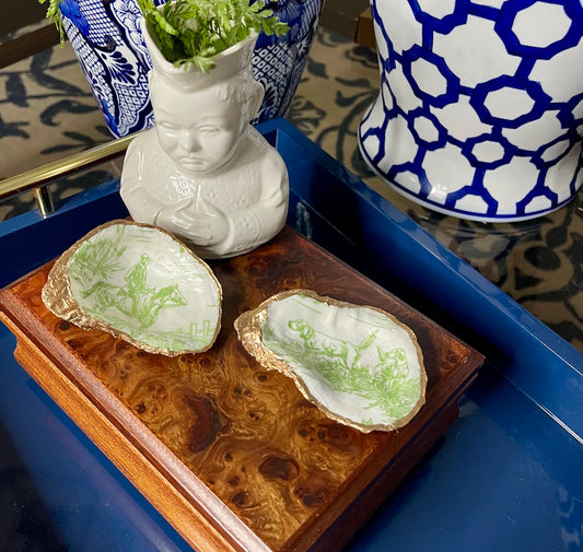 Green Toile Reverie | Petite Oyster Display Shell