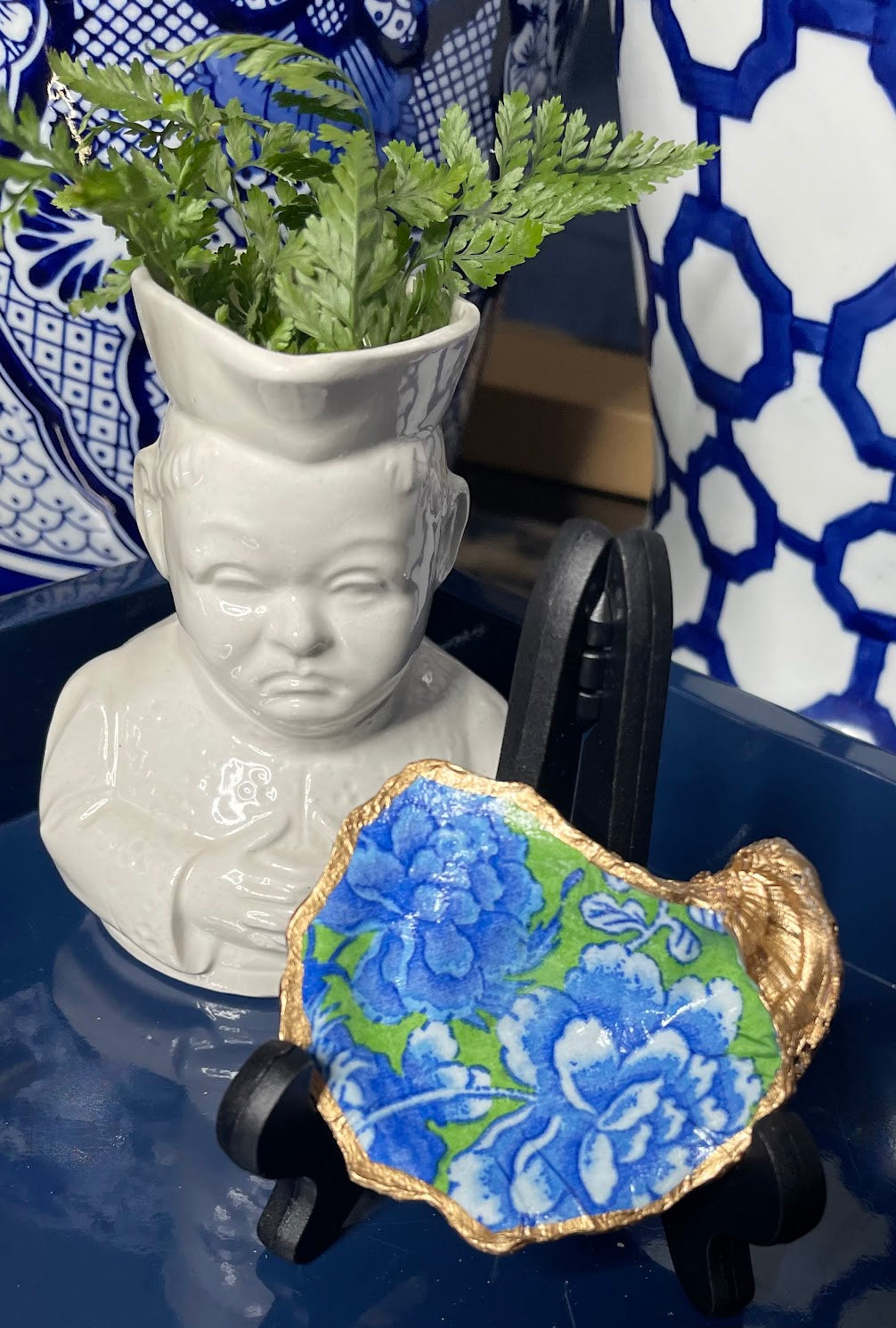 Green & Blue Floral | Petite or Grande Oyster Display Shell