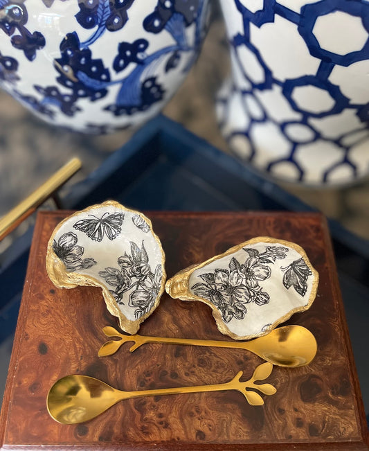 Salt & Pepper Oyster Shell Dishes | Black Toile